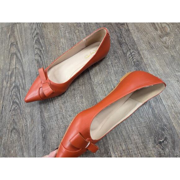 XYD Saddle Orange Bow Knot Flats Closed Pointed Toe Stacked Heel Flat Shoes 7 - Picture 5 of 8